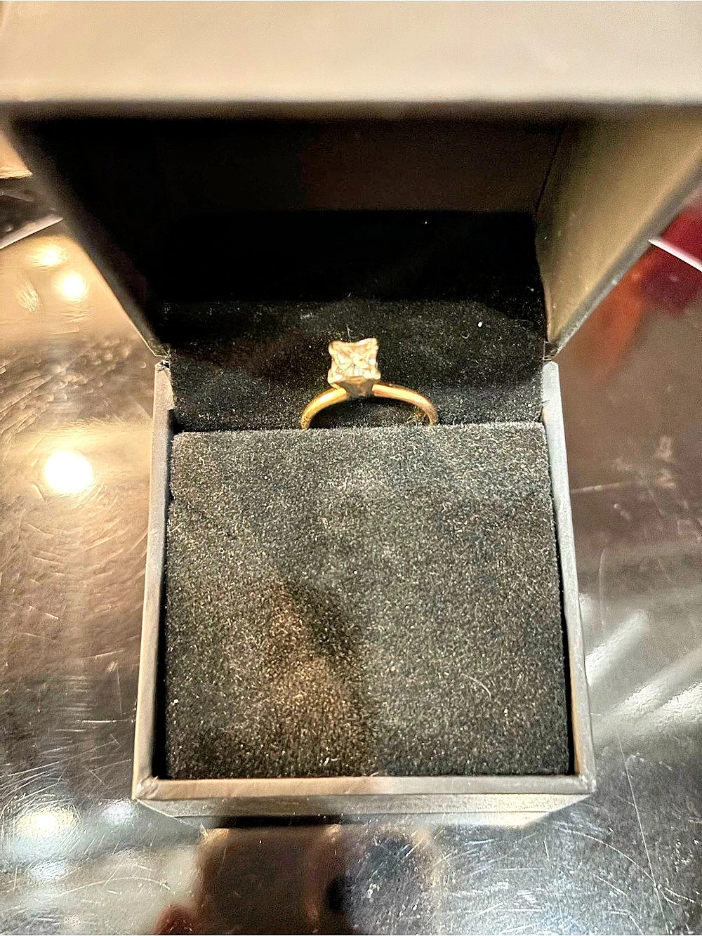Gold-Tone Solitaire Ring with Ring Box